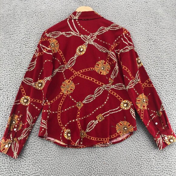 Talbots Shirt Womens 6 Petite Red Button Up Collar Jewelry Chains Haberdashery - Picture 3 of 9